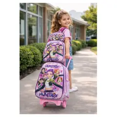 GENERICO - Set de mochila con ruedas mas lonchera y cartuchera Kpop demon Hunter Huntrix