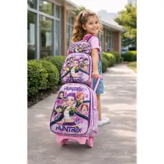 GENERICO - Set de mochila con ruedas mas lonchera y cartuchera Kpop demon Hunter Huntrix