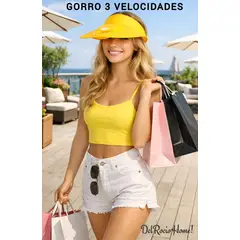 GENERICO - GORRO VENTILADOR SOMBRERO 3 VELOCIDADES VARIAS POSICIONES RECARGABLE AMARILLO