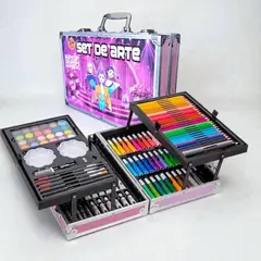 GENERICO - Set De Arte Maletín Por 145 Piezas Metálico Para Niñas kpop Incluye Crayones Pinturas Acuarelas