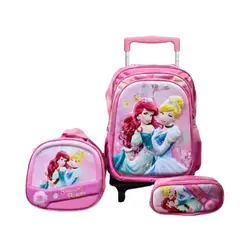 GENERICO - Mochila con Ruedas para Niños y Niñas Multipack 3 en 1 Infantil Regreso a Clases Princesas
