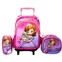 GENERICO - Mochila con Ruedas para Niños y Niñas Multipack 3 en 1 Infantil Regreso a Clases Princesas