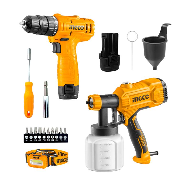 Taladro Atornillador 20nm + Pistola Rociadora 450w Con Acces Naranja Claro 5060hz