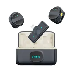 OEM - Micrófono Inalámbrico con Caja de Carga y Reducción de Ruido 40 Horas 2 TX + 1 RX