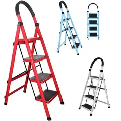 GENERICO - Escalera plegable de 4 niveles acero inoxidable - Celeste