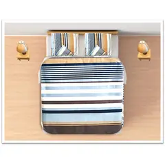 GENERICO - Juego de sabanas tamaño QUEEN franjas crema azul marron blanco celeste COD 221