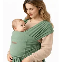 CERDITA - FULAR PARA BEBÉ CON BOLSILLO COLOR AZUL VERDE SALVIA