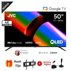 GENERICO - Televisor JVC 50" QLED Google TV 4K 50KM758 2025 + Rack + Antena