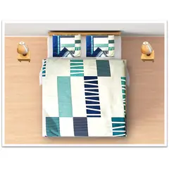 GENERICO - Juego de sabanas tamaño QUEEN rectangulos verde azul  COD 224