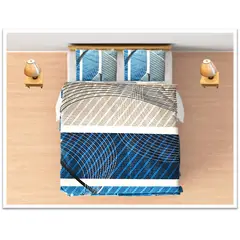 GENERICO - Juego de sabanas tamaño QUEEN franjas azul crema y celeste COD 228