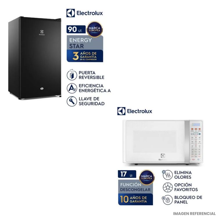 Combo Frigobar 90L ERD090G2HWB + Microondas 17L Digital EMD017S2GSRUW Blanco