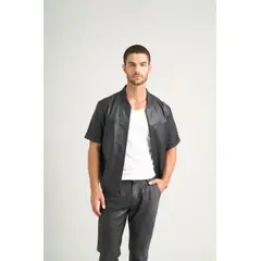 VELEZ - Vélez Camisa Manga Corta Sika 2.0 De Cuero Para Hombre Semi Fitted Negro