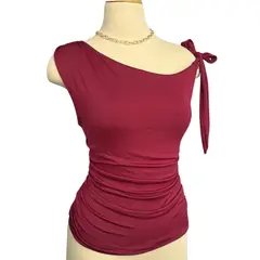 GENERICO - Blusa borgoña Milena premium asimétrica doble forro alta calidad