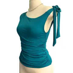 GENERICO - Blusa Milena Asimétrica Doble Forro Premium con Lazo Elegante color Turqueza