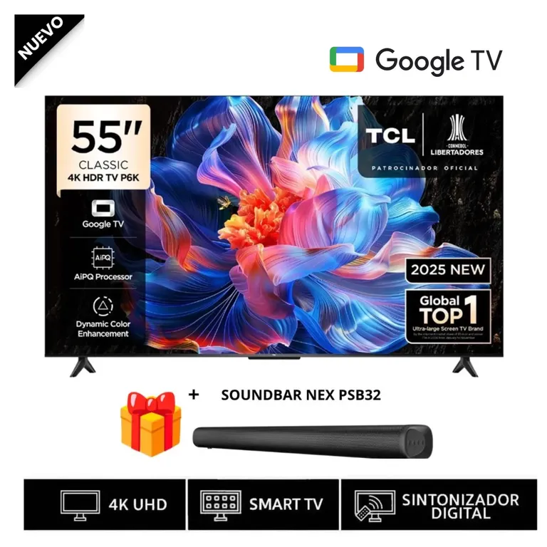 Televisor Smart TV 55 4K Google TV 55P6K + Soundbar Nex
