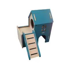 GENERICO - Casa De Madera Para Hamsters Dos Pisos Color Celeste