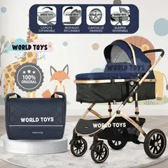 BABY - Coche Moisés Premium «NEW ORLEANS» con Bolso Pañalero Blue