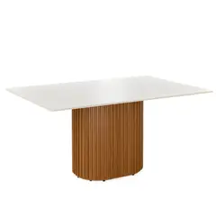 PAZART MUEBLES - MESA DE COMEDOR LIVING 1.6 CON VIDRIO CANELA & OFF WHITE