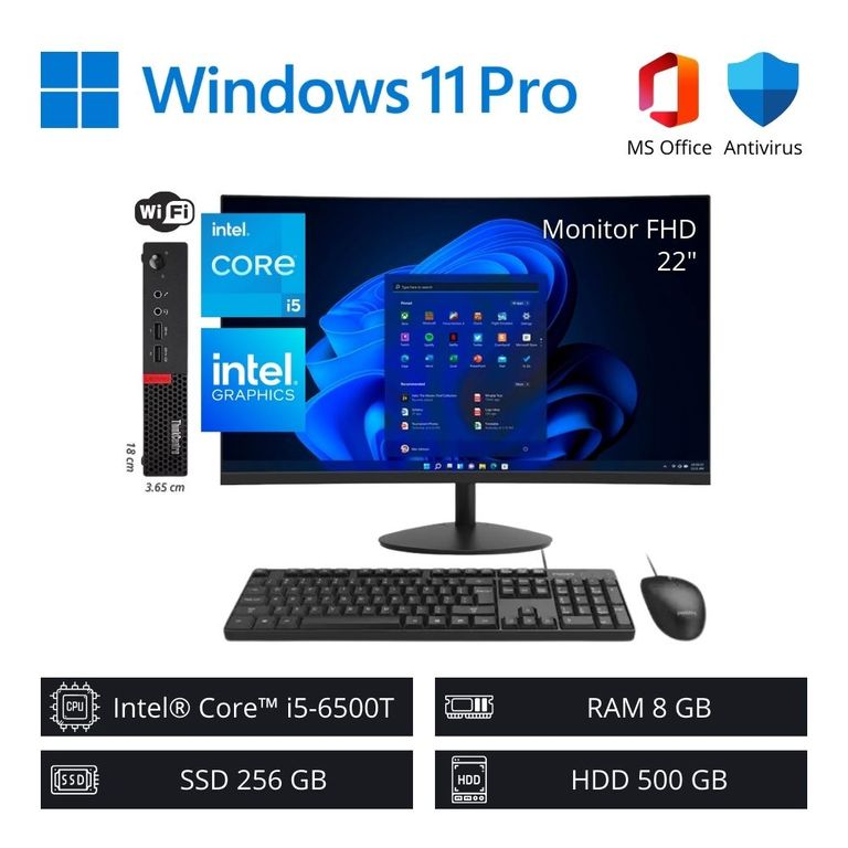 Computadora PC Intel Core i5-6500T 8GB RAM 256GB SSD 500GB HDD + Monitor 22” FHD WiFi