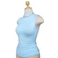 GENERICO - Blusa Sofia Elegante Cuello Alto Ajuste Entallado color Celeste