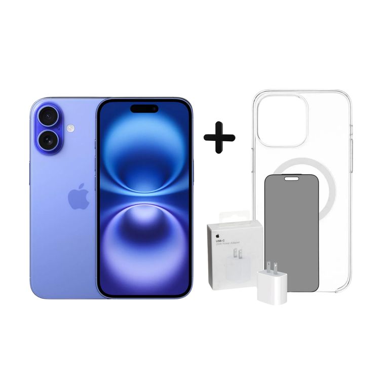 IPHONE 16 128GB - AZUL + CARGADOR + MICA + CASE