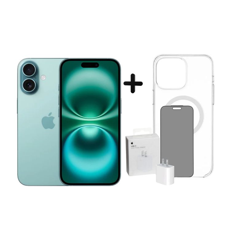 IPHONE 16 128GB - VERDE + CARGADOR + MICA + CASE