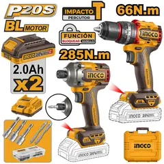 INGCO TOOLS - KIT PERCUTOR BRUSHLESS INGCO 66NM + ATORNILLADOR DE IMPACTO BRUSHLESS 20V 285NM CKLI20277