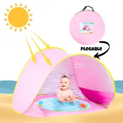 KIDS - Carpa de Playa para Bebés con Piscina Incorporada y Ventana ROSA - Protección Solar