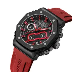NAVIFORCE - Reloj 8035 Borde Negro Correa Roja