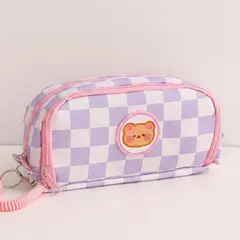 GENERICO - Cartuchera estuche modelo cuadros-Lila