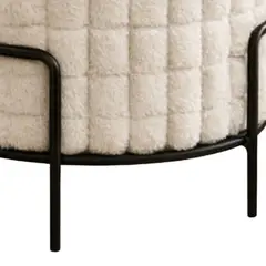 GENERICO - PUFF LUMO 2.0 Tela peluchón en cuadros, base metálica negro mate 43 cm diámetro × 48 cm alto