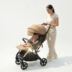 LITTLE BRU ACCESORIOS EXCLUSIVOS - Coche Plegado Automático Compact Beige Protección UV