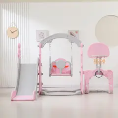 GENERICO - Juego 4 en 1 columpio, tobogán, básquet, futbol rosado infantil