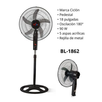 VENTILADOR CICLON 18" POTENCIA 100 WAT CON CONTROL REMOTO TEMPORIZADOR