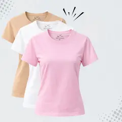 2ND CHANCE - Pack 3 Polos Mujer Cuello Redondo 100% Algodon Casual
