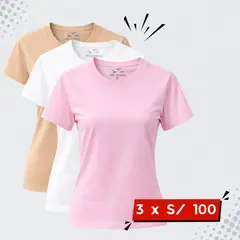 2ND CHANCE - Pack 3 Polos Mujer Cuello Redondo 100% Algodon Casual