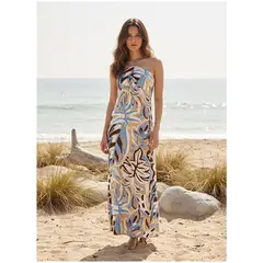 EL TWIST HOME - Vestido Cabosol halter celeste y beige