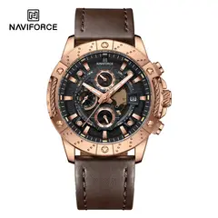 NAVIFORCE - Reloj Hombre NF8055 Marrón Cobre Analógico Cuero Sport Elegante