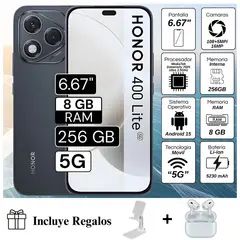 HONOR - Celular 400 Lite 5G 8GB 256GB Negro con Auricular Inalámbrico y Soporte de Regalo