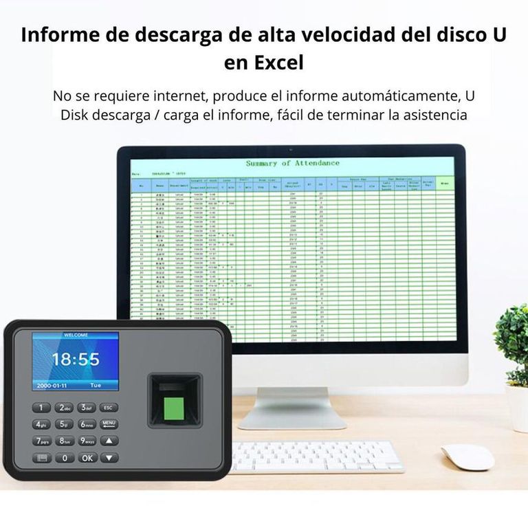 Reloj Marcador de Huella Digital para Empresas Sin Software - Exportación USB