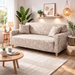 SALA FABULOSA - Funda de mueble 3-2-1 con 6 fundas de cojines Diseño Modern Lines Beige nude