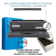 GENERICO - Anilladora Doble Ring Paso 3:1 Para 12 Hojas + 100 Mica Portada + 100 Anillos