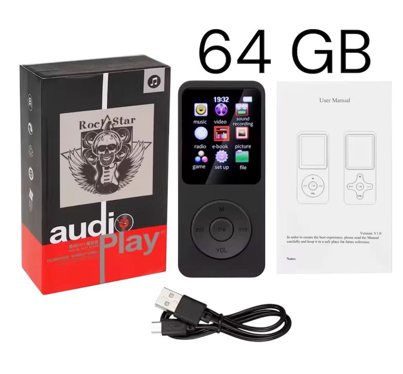 REPRODUCTOR MP3 64 GB BLUETOOTH NEGRO FM RECARGABLE