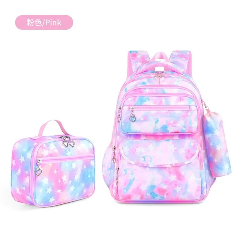 MOCHILA ESCOLAR KAWAII 3 PIEZAS TAMAÑO OFICIO COLOR ROSADO