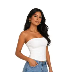 GENERICO - Top Hueso Sin Tirantes Silueta Entallada Doble Forro Alta Calidad modelo Rebeca