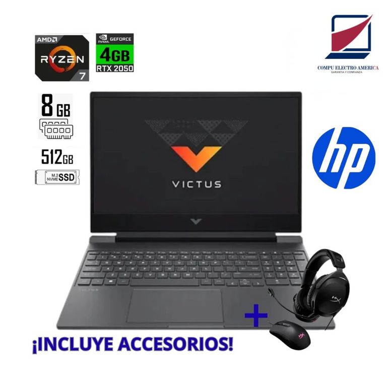 LAPTOP VICTUS 15.6" AMD RYZEN 7-5800H RAM 8GB SSD 512GB NVIDIA GEFORCE RTX 3050 4GB+ ACCESORIOS