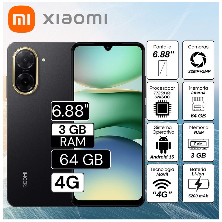 Celular Redmi A5 3GB RAM 64GB 6.88" Pulg. Android 15 - Negro Ocaso