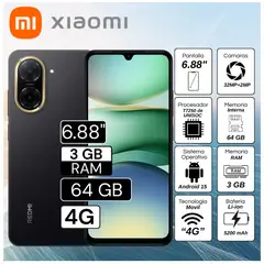 XIAOMI - Celular Redmi A5 3GB RAM 64GB 6.88" Pulg. Android 15 - Negro Ocaso