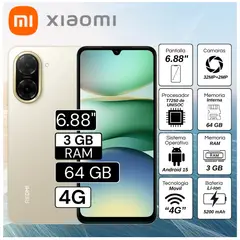 XIAOMI - Celular Redmi A5 3GB RAM 64GB 6.88" Pulg. Android 15 - Dorado Arena