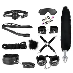 GENERICO - KIT BONDAGE CASTÍGAME DE 11 PIESAS NEGRO CUERO PU Y FORRO INTERNO